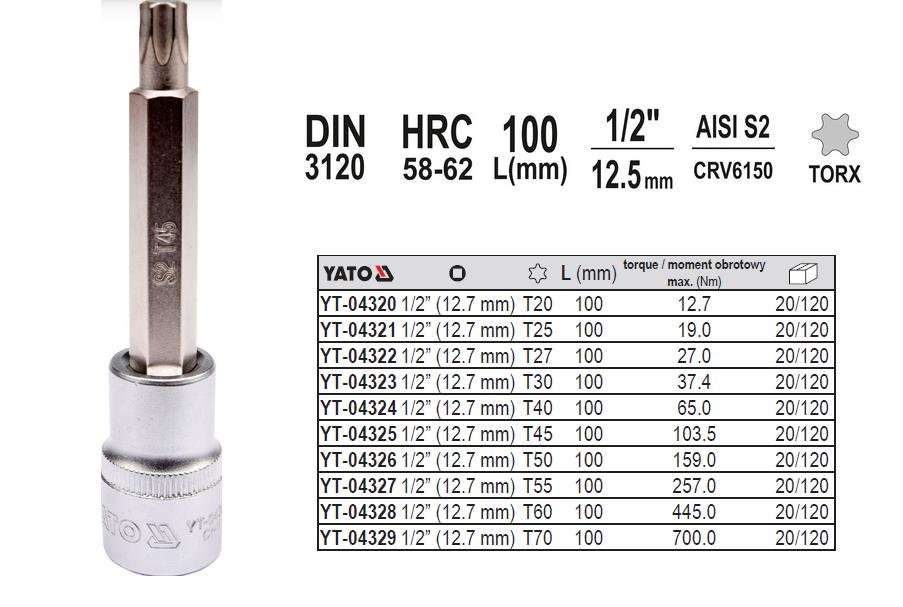Yato Klucz trzpieniowy Torx 1/2 T20 L = 100 mm