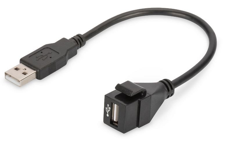 Digitus Moduł Keystone USB 2.0 z kablem 16cm, łącznik do gniazd i pustych paneli, żeński/męski, czarny