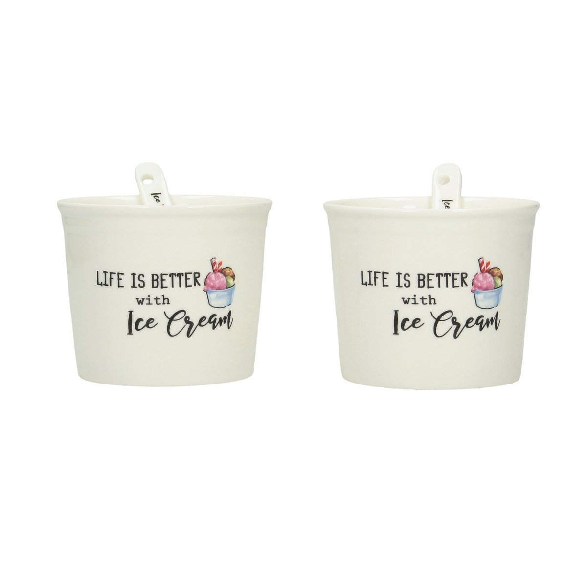Dekoria Zestaw pojemników na lody z łyżeczkami Happy Kitchen 2 szt 200ml 18x10x8cm 811-667
