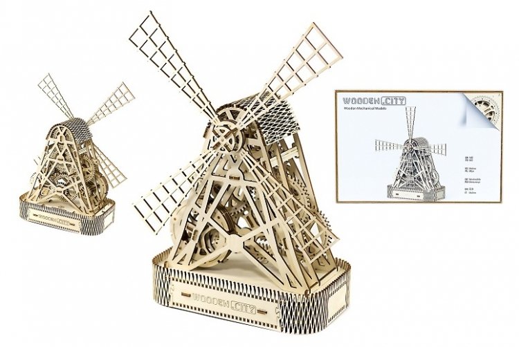 Wooden City Wiatrak Młyn Mechaniczne Puzzle 3D Drewniane Wooden City 5906874128060