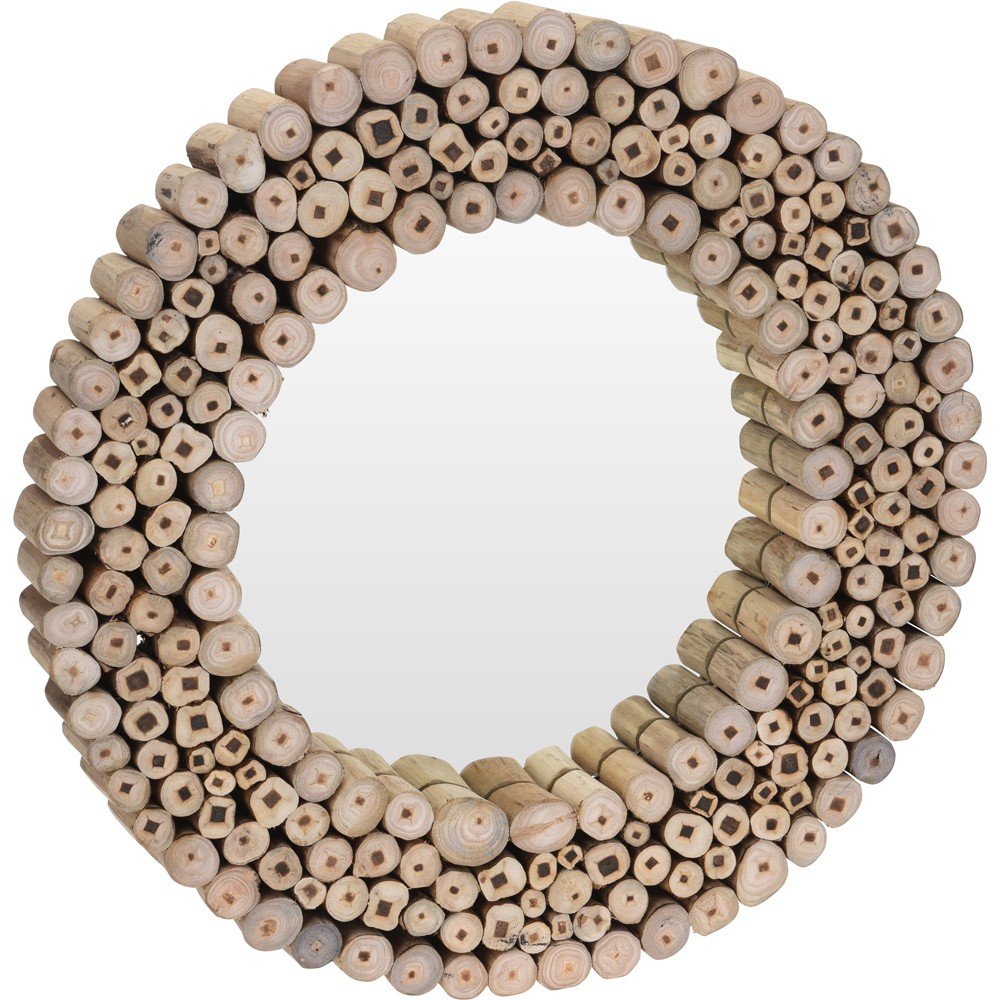 Home Styling Collection Lustro ścienne w drewnianej oprawie okrągłe lustro ścienne drewno tekowe 50 cm B07FM6B8MB
