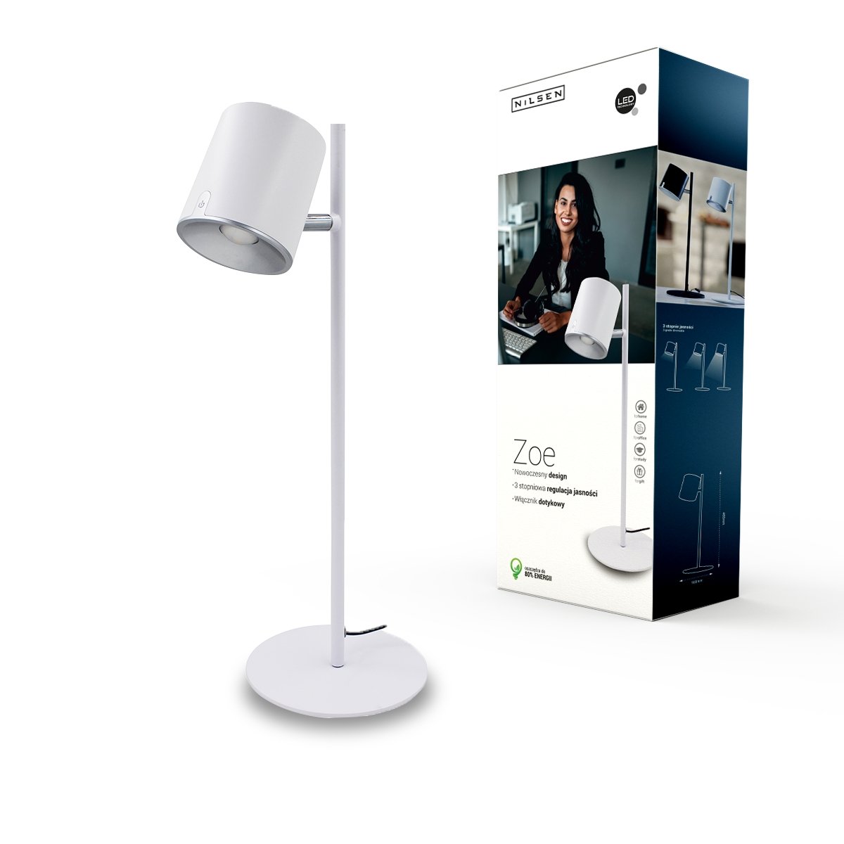 Nilsen Lampka biurkowa i stołowa LED ZOE biała PX042 PX042