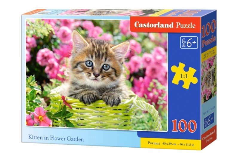 Castorland Puzzle 100 elementów. Kitten in flower garden