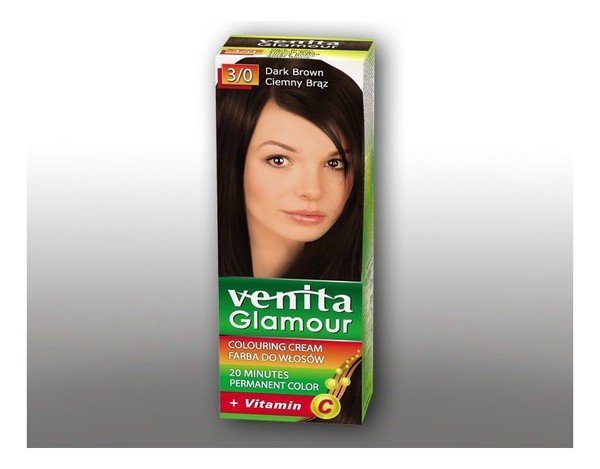 Venita Glamour, farba do włosów, 3/0 Ciemny Brąz