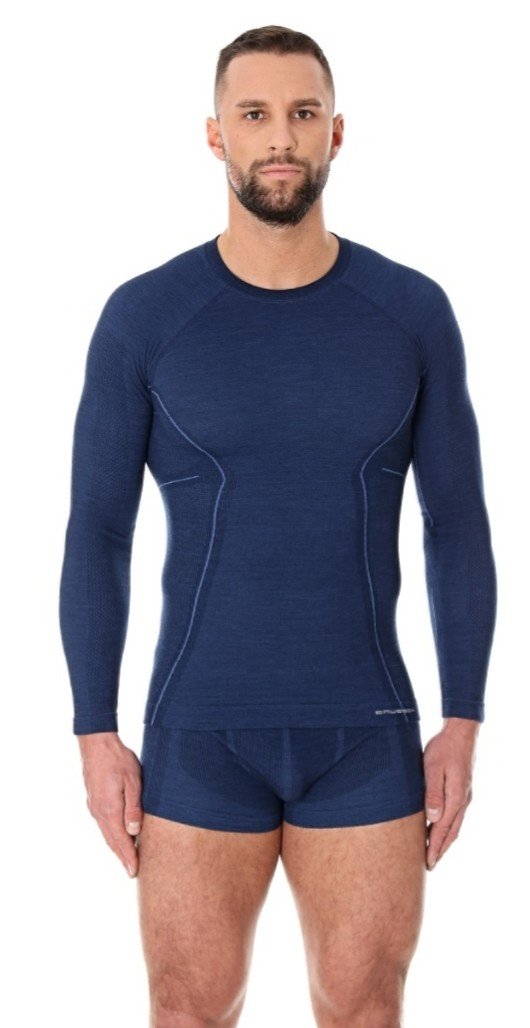 Brubeck, Koszulka męska termiczna z długim rękawem, Active Wool, granatowy, rozmiar XL