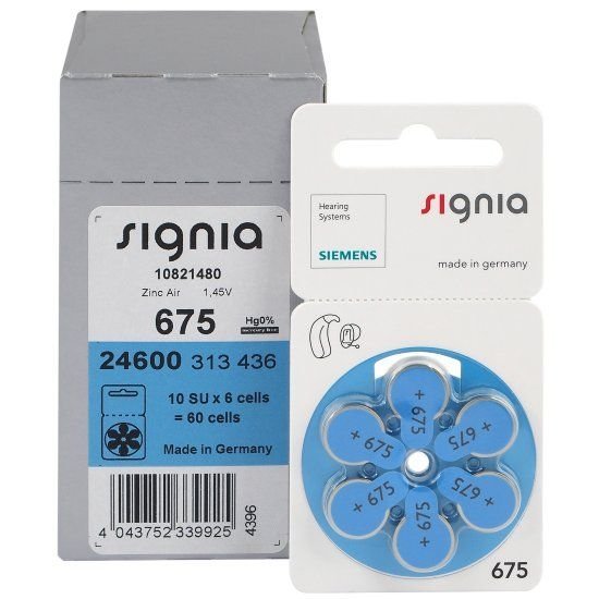 Baterie do aparatów słuchowych Siemens SIGNIA 675, 650 mAh, 60 szt