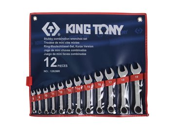KING TONY Zestaw kluczy płasko-oczkowych krótkich 1282MR, 8-19 mm