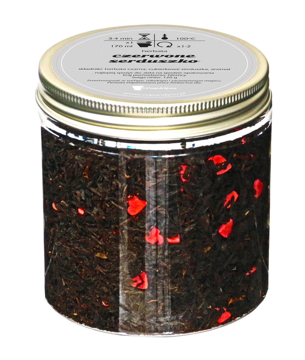 Herbata czarna smakowa CUP&YOU, czerwone serduszko, 120 g