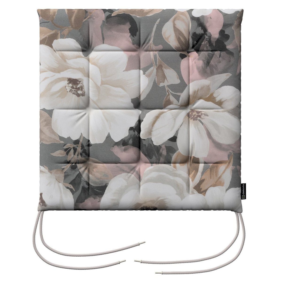 Dekoria Siedzisko Karol na krzesło kremowe i różowe kwiaty na szarym tle 40 × 40 × 3,5 cm Gardenia 200-142-13