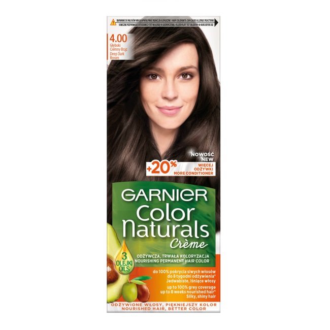 Garnier Color Naturals Créme, farba do włosów 4.00 Głęboki Ciemny Brąz, 110 ml
