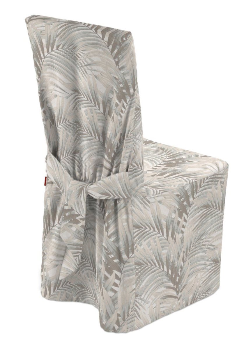 Dekoria Sukienka na krzesło beżowo kremowe liście palmy na białym tle w 45 × 94 cm Gardenia 580-142-14