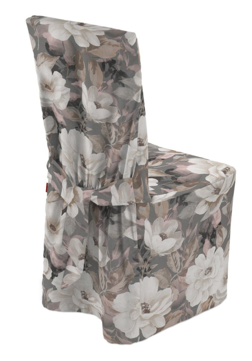 Dekoria Sukienka na krzesło kremowe i różowe kwiaty na szarym tle 45 × 94 cm Gardenia 580-142-13