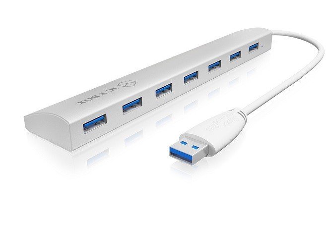 Icy Box IB-AC6701 z 7 portami USB 3.0 Hub ze zintegrowanym kablem USB i aluminiowa obudowa (w zestawie: 5 V/4 A power adapter) srebrny 70411