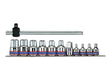 KING TONY Zestaw nasadek + pokrętło 7112PR, 3/8'' + 1/2'', E4-E20