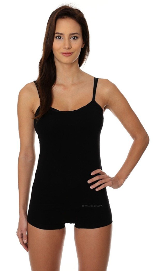 Brubeck, Koszulka damska, Camisole Comfort Cotton, czarny, rozmiar XL