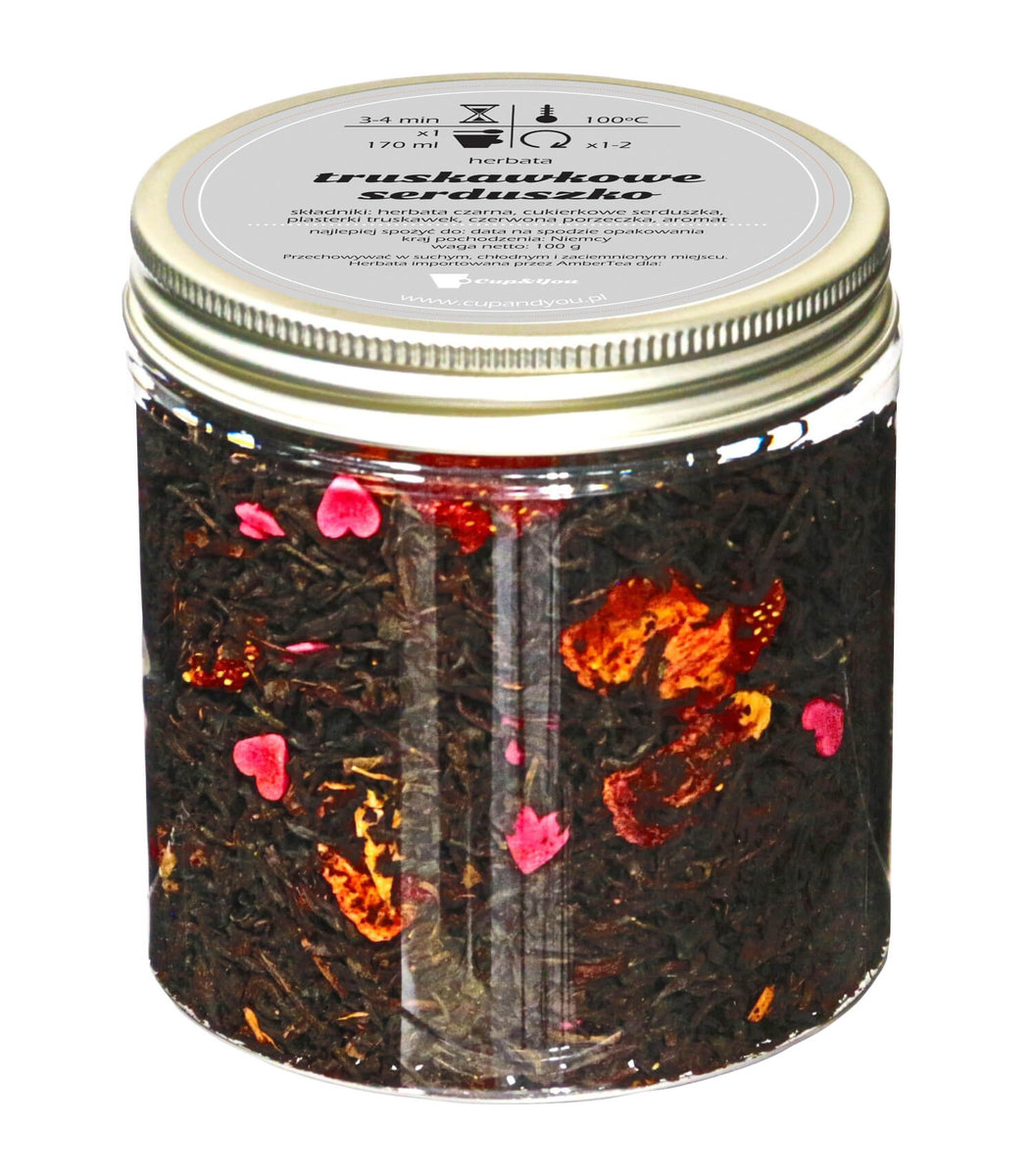 Herbata czarna smakowa CUP&YOU, truskawkowe serduszko, 100 g