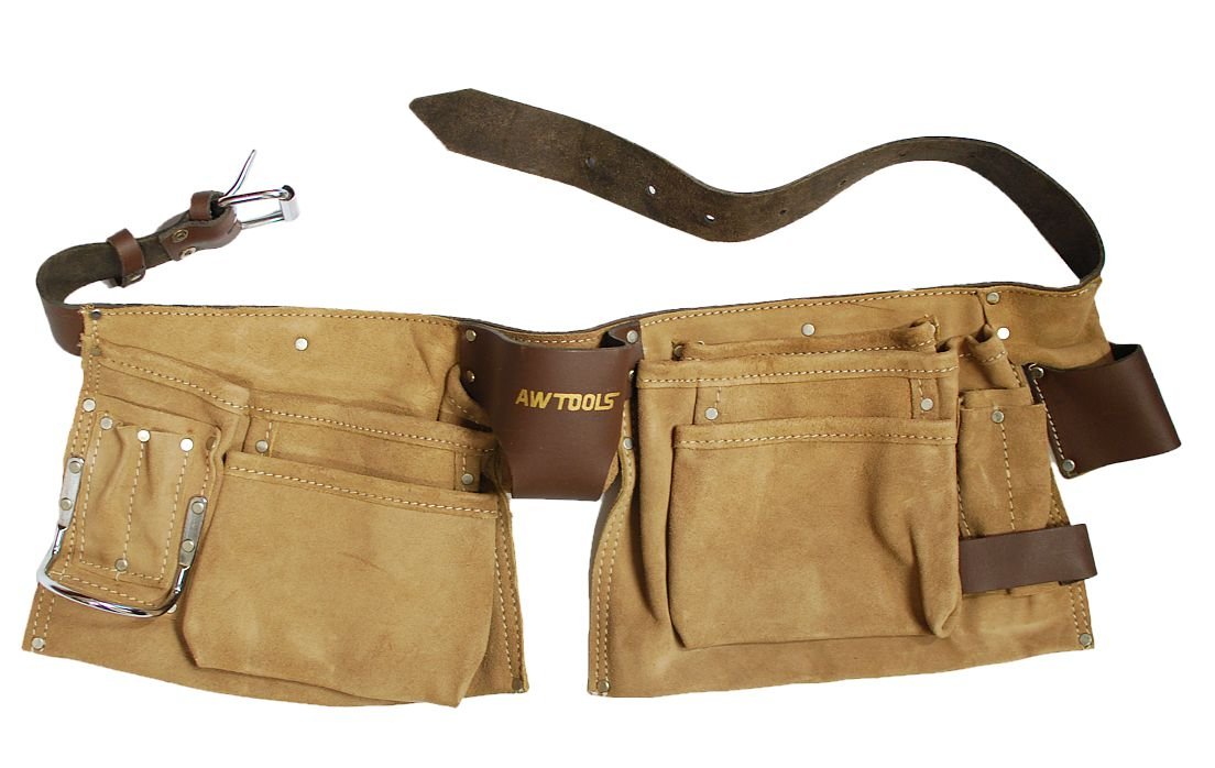 AWTOOLS Pas dekarski skórzany AWTOOLS, 11 kieszeni