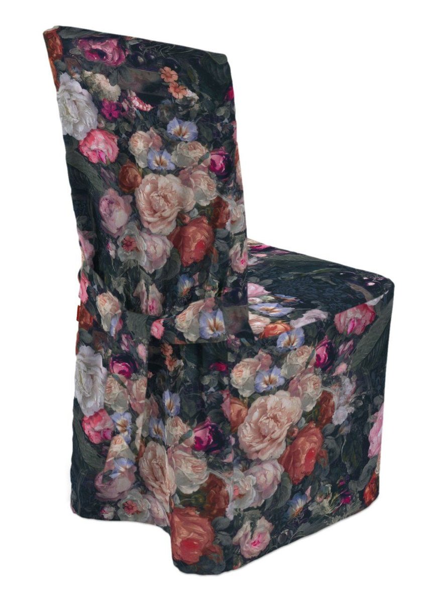 Dekoria Sukienka na krzesło wielobarwne kwiaty na ciemnym tle 45 × 94 cm Gardenia 580-161-02