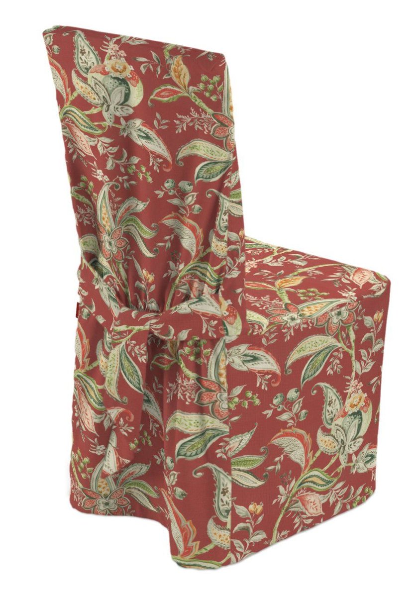 Dekoria Sukienka na krzesło wzory roślinne i kwiatowe na czerwono-ceglanym tle 45 × 94 cm Gardenia 580-142-12