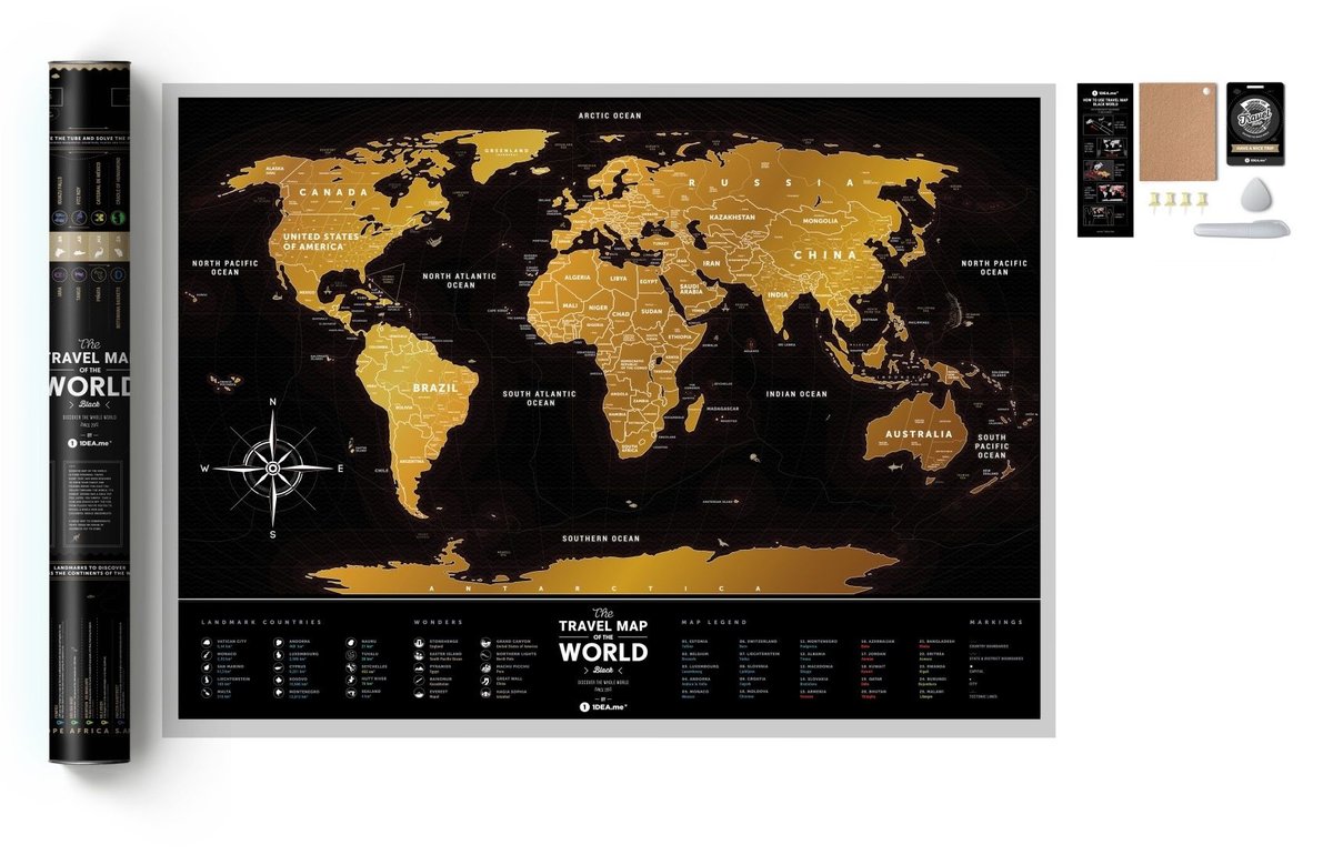 1DEA.me Mapa zdrapka świat, Travel Map Black World