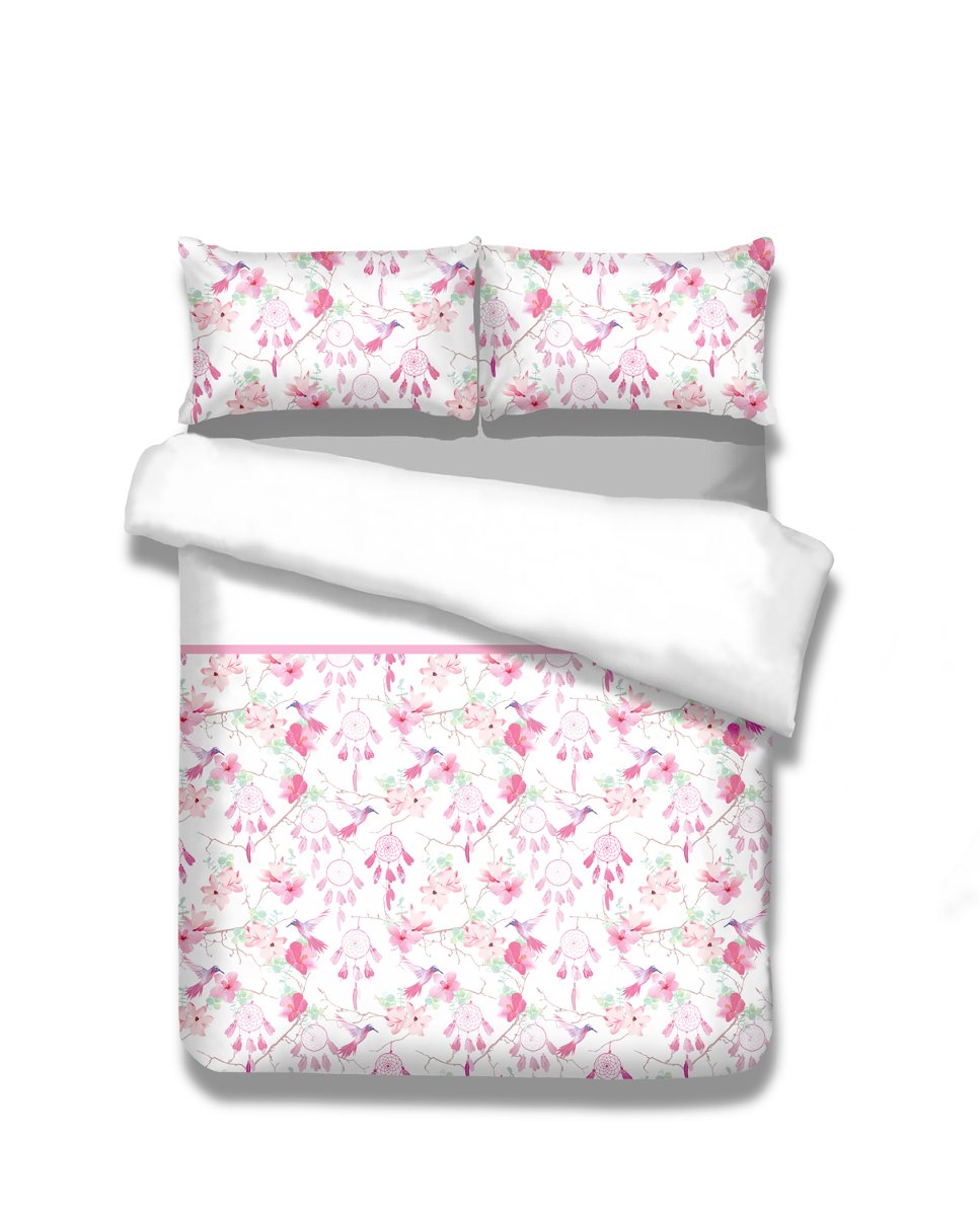 AmeliaHome delikatna flanela pościel 100% bawełna wzór kwiatowy pościel pościel suwak Snuggy Collection Sweet Dreams ptak biały różowy