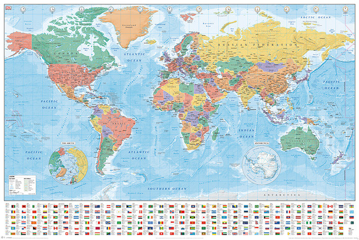 Grindstore World Map flagi and facts Maxi Plakaty 61 x 91,5 cm PP33948