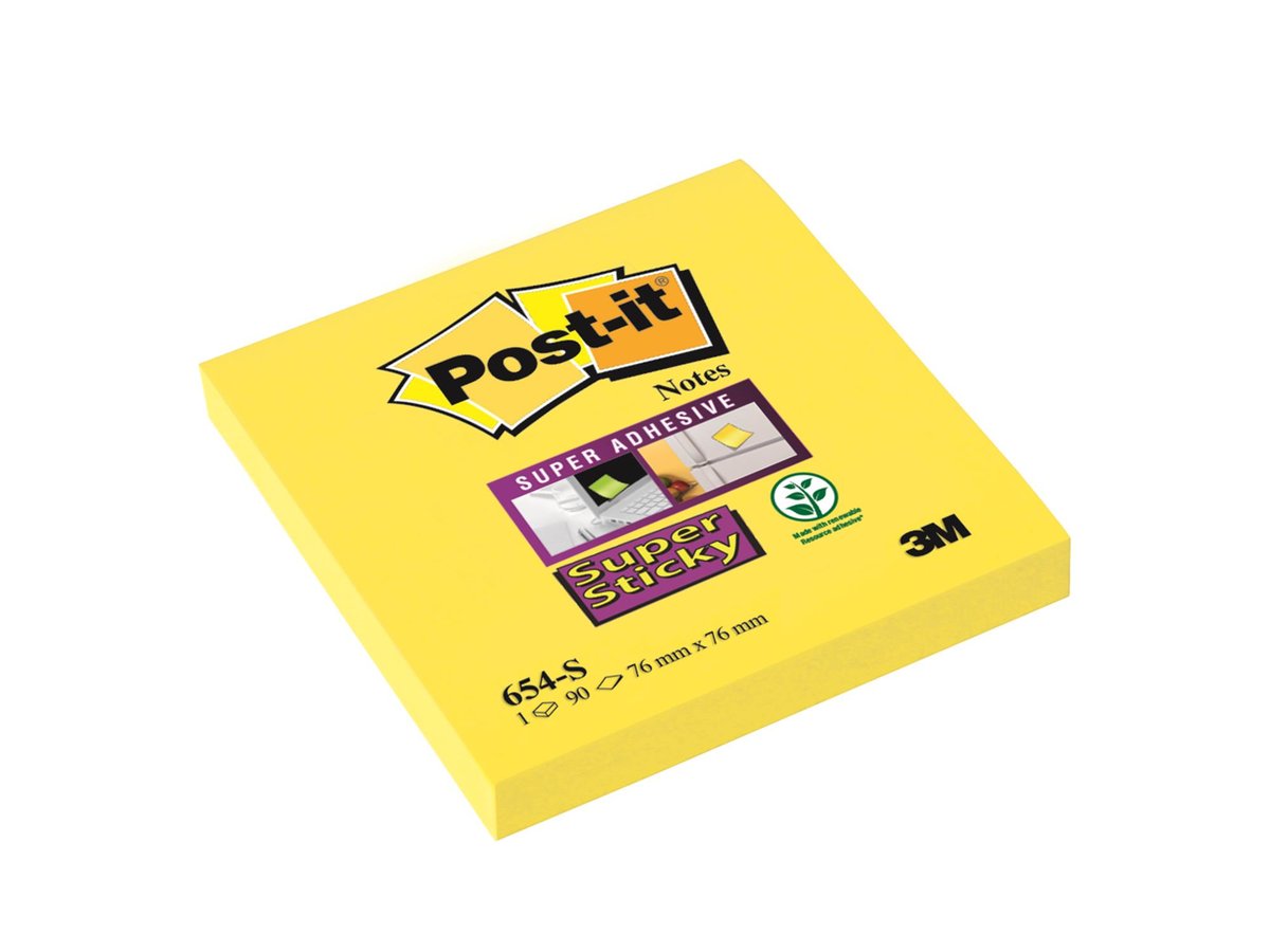 POST-IT-3M Bloczek samoprzylepny POST-IT Super Sticky 654-S) 76x76 mm 1x90 kart żółty