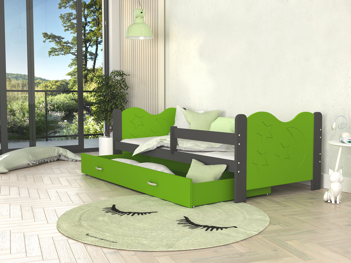 Łóżko parterowe 160x80 szare zielone MIKOŁAJ