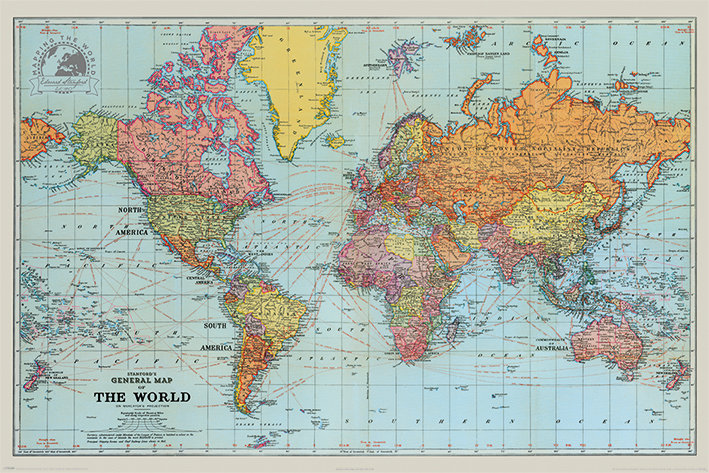 Pyramid Posters Stanfords General Map Of The World (Colour) - plakat 91,5x61 PP34241