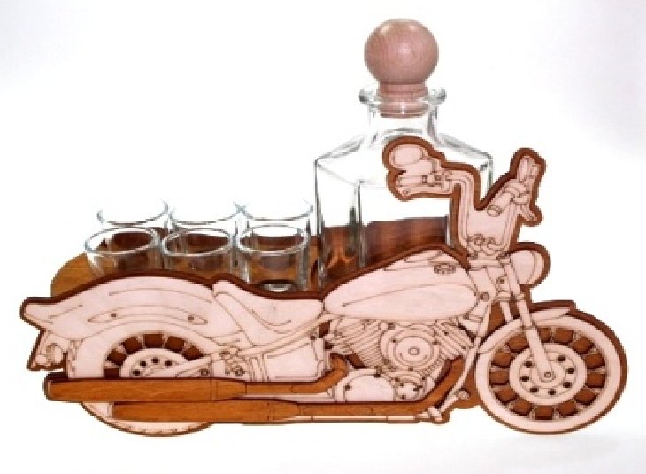 Pigmejka Karafka na alkohol - motocykl PIGMEJKA, 500 ml + 6 szt. kieliszków