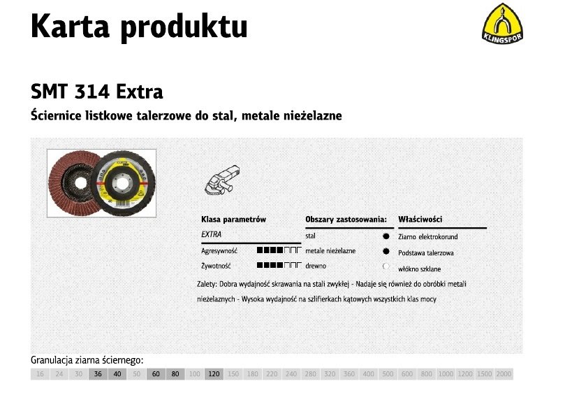 Klingspor Ściernica listk.talerz.wyp.12st.smt314 fi 125/22 gr.120 szt.1(45423a) KL322819