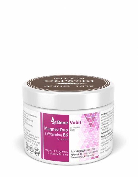 Młyn Oliwski Młyn Oliwski, Magnez DUO z witaminą B6 (cytrynian magnezu + mleczan magnezu), Bene Vobis, 250 g