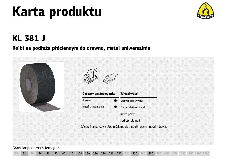 KLINGSPOR Płótno ścierne kl381j rolka 200mm*1mb gr.220 (50) [266371] 45005CM