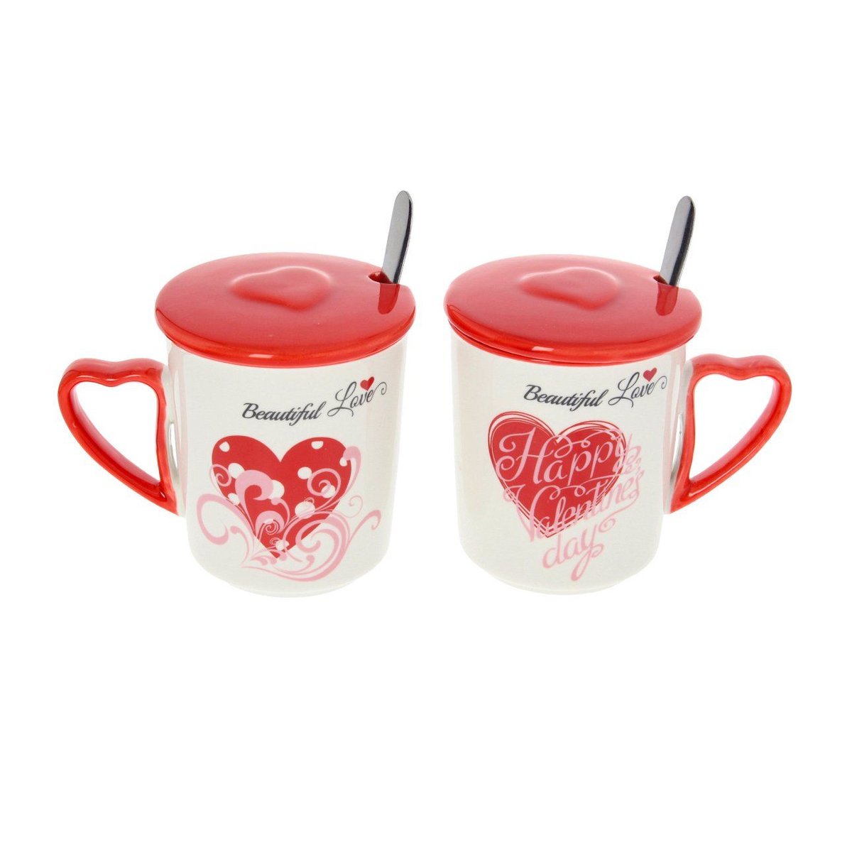 Dekoria Zestaw kubków Beautiful Love I z przykrywką 350ml 27×16,5×9,5cm 006-737