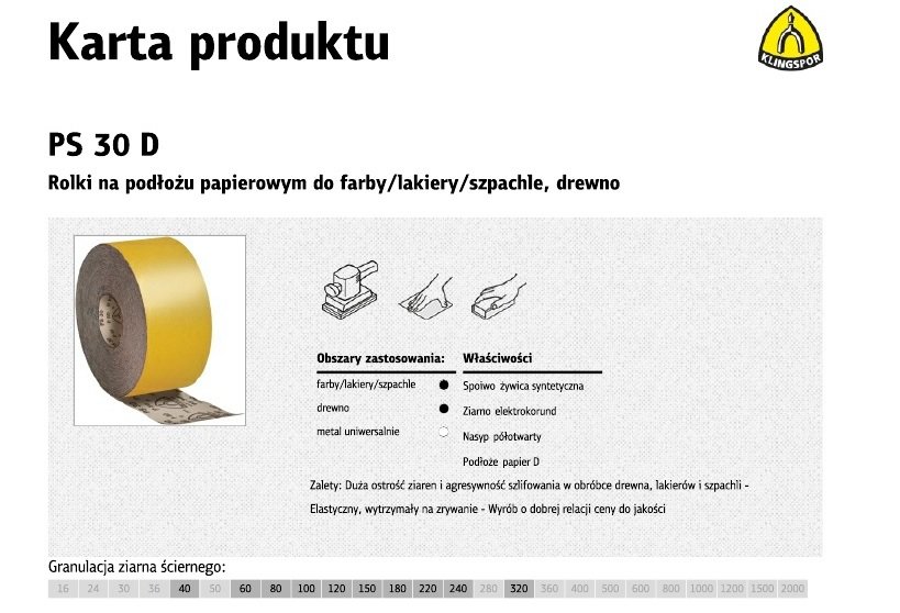 KLINGSPOR Papier ścierny ps30d rolka 115mm*1mb gr.180 (50) [174093] 45505BM