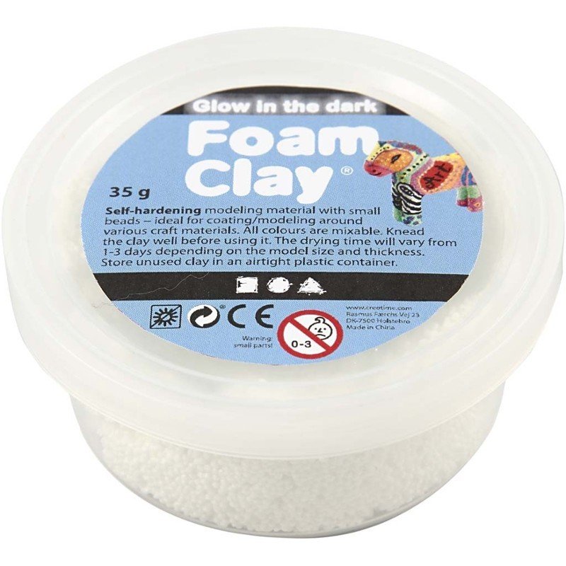 Creativ Company A S Masa Foam Clay, biała, świecąca w ciemności, 35 g