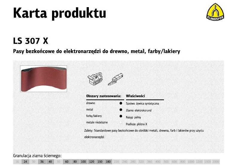 Pasy bezkońcowe do elektronarzędzi KLINGSPOR, 307x75x457 mm, gr. 24, 5 szt