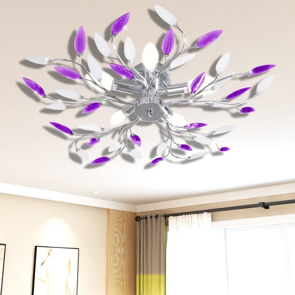 Vida Lampa wisząca z akrylowymi kryształowymi liśćmi fiolet i biel V-241477