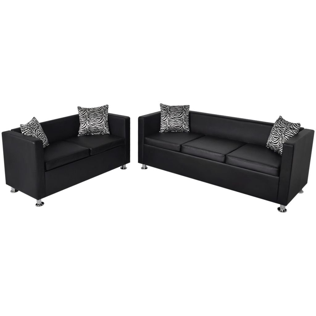 vidaXL Czarna sofa ze sztucznej skry 2+3