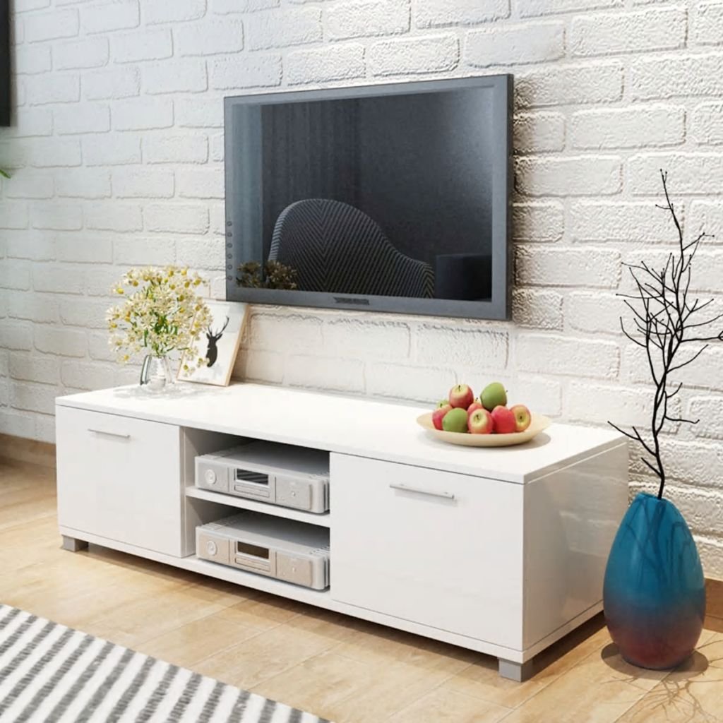 vidaXL Szafka pod TV na wysoki połysk biała 120x40,3x34,7 cm