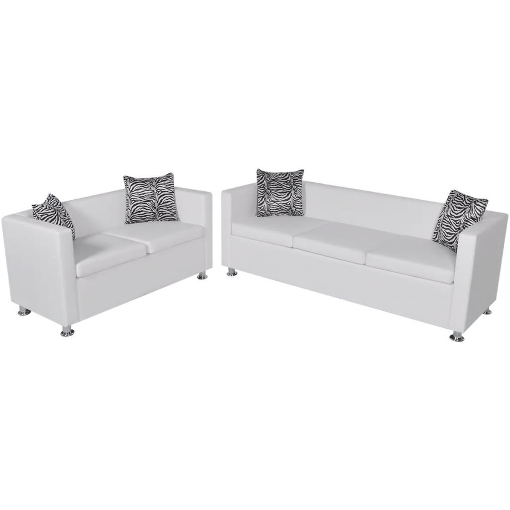 vidaXL Biaa sofa ze sztucznej skry 2+3
