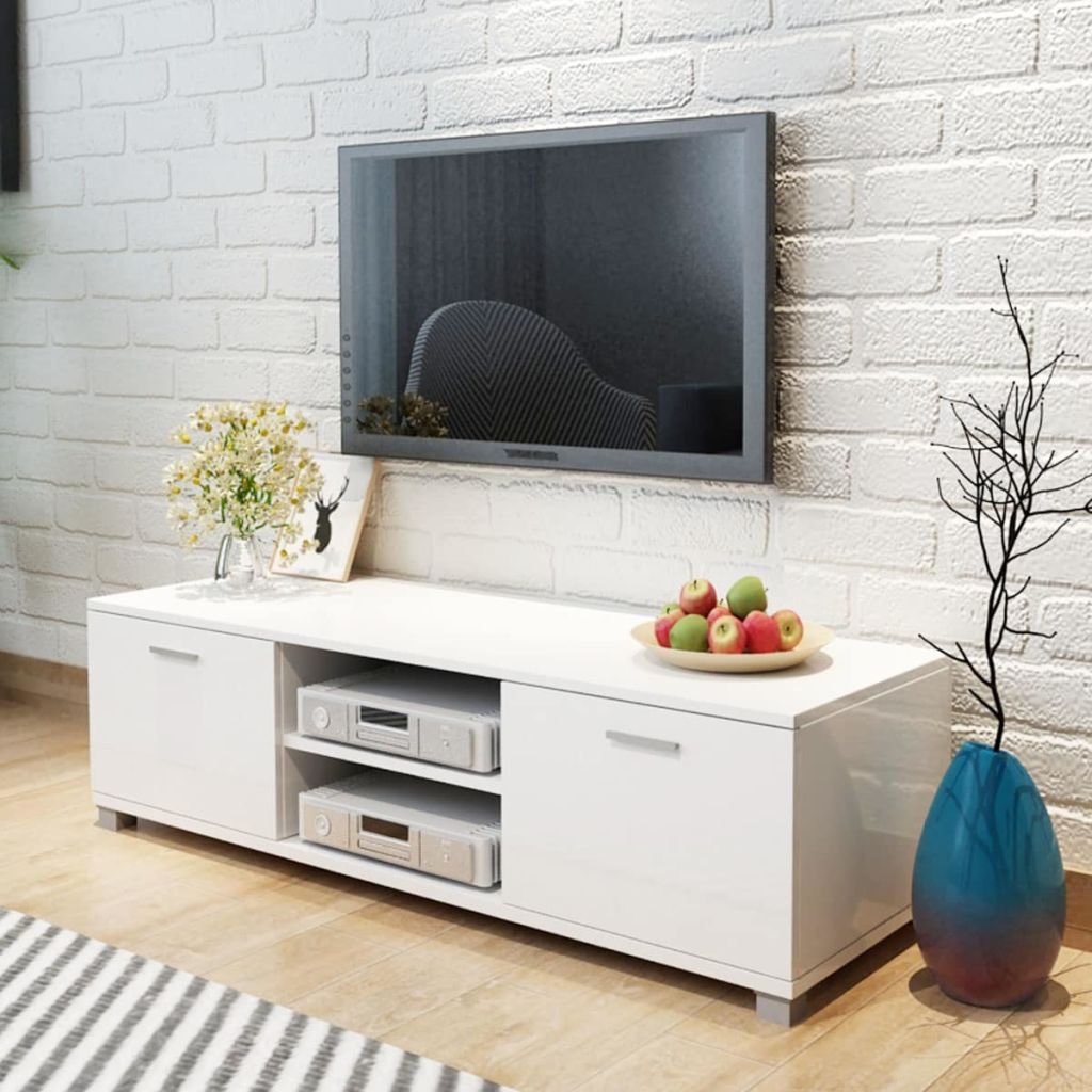 vidaXL Szafka pod TV na wysoki połysk biała 140x40,3x34,7 cm