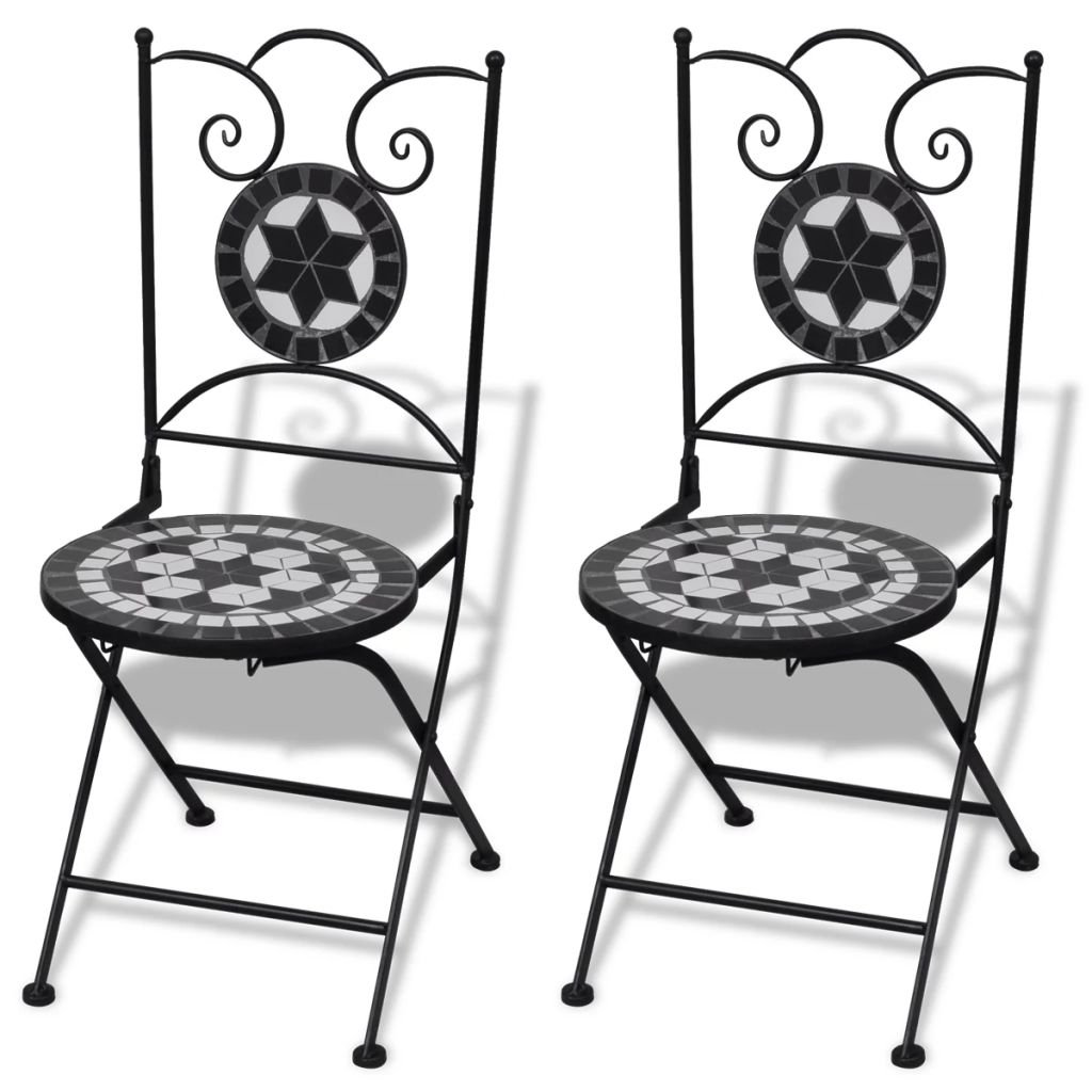 vidaXL vidaXL Mozaikowe krzesło bistro czarne / biały zestaw 2 szt