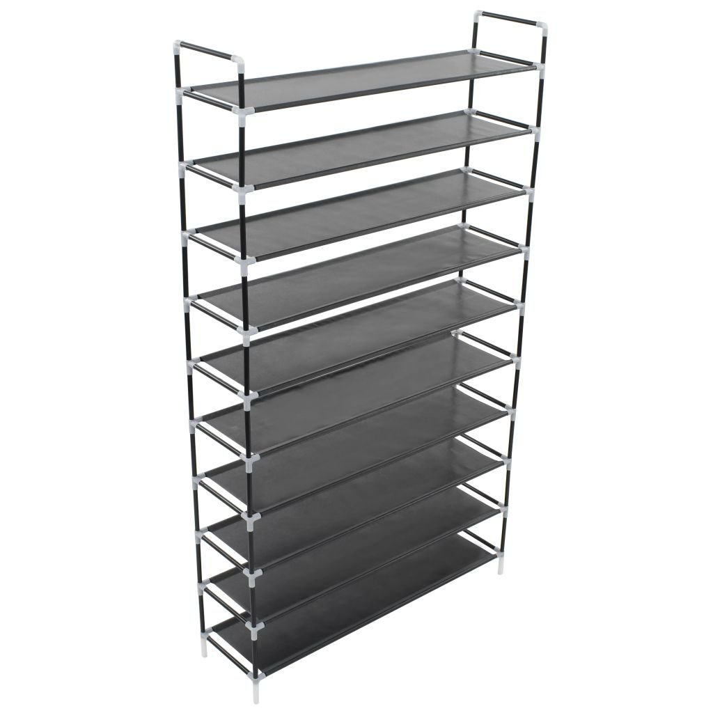 vidaXL Stojak na buty z 10 półkami, metal i włóknina, czarny