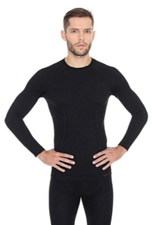 Brubeck, Koszulka męska, Active Wool, czarna, rozmiar L