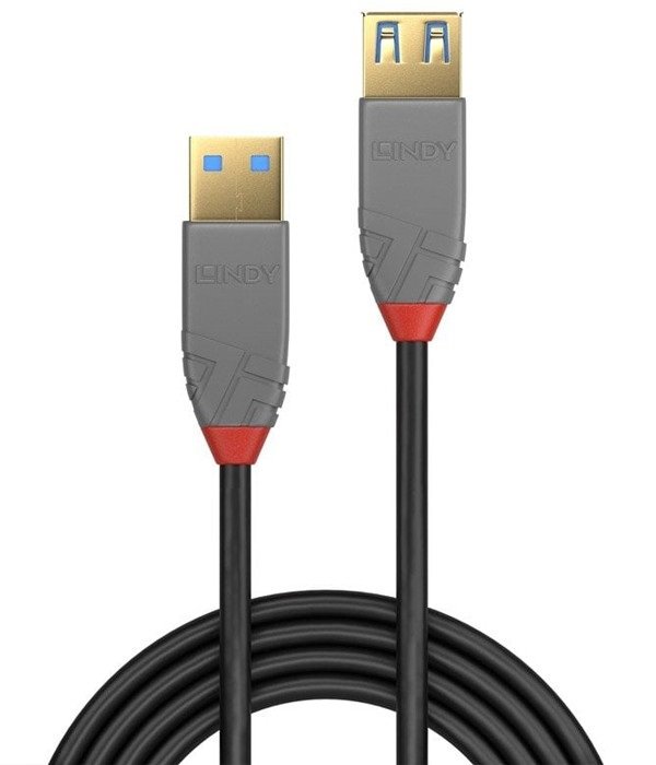 LINDY 36762 kabel przedłużający USB 3.0 typu A na A, linia Anthra - czarny, 2 m 36762