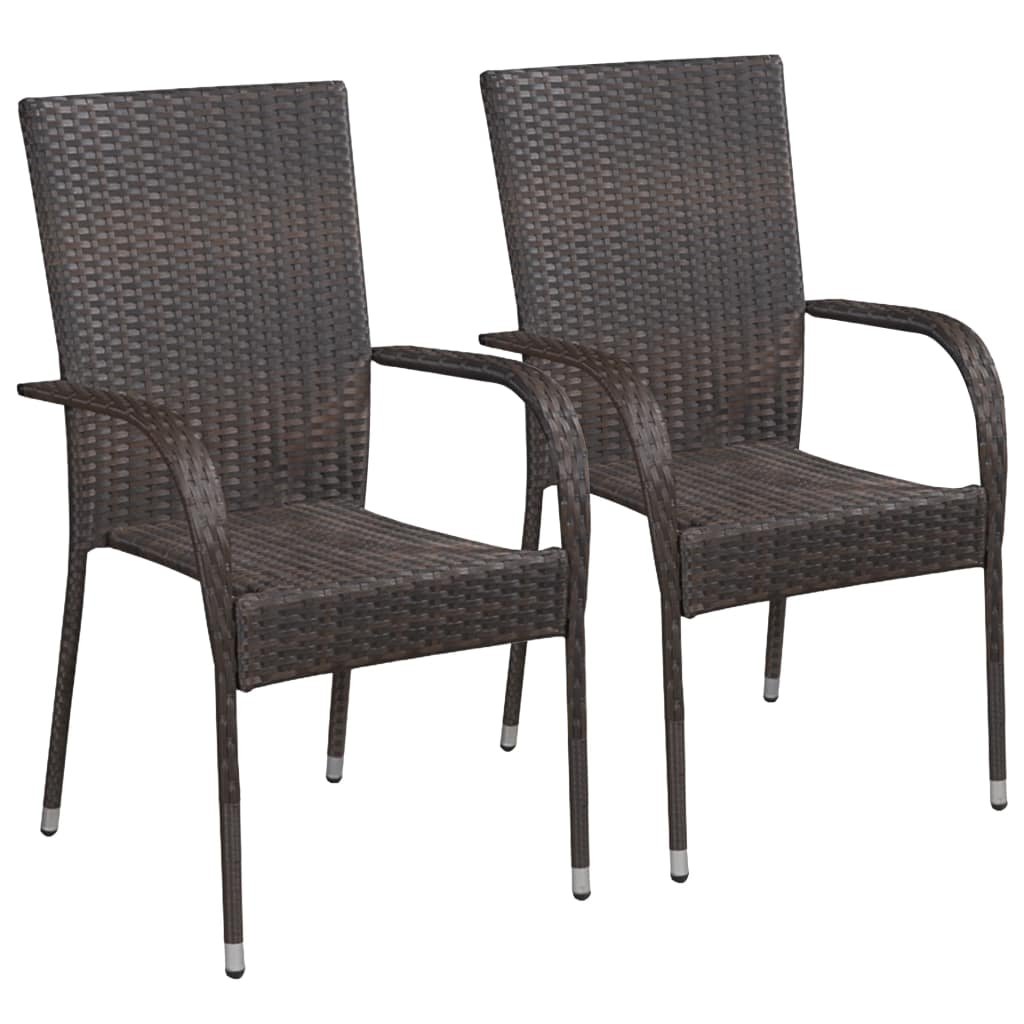 vidaXL Krzesła ogrodowe, sztaplowane, 2 szt., polirattan, brązowe