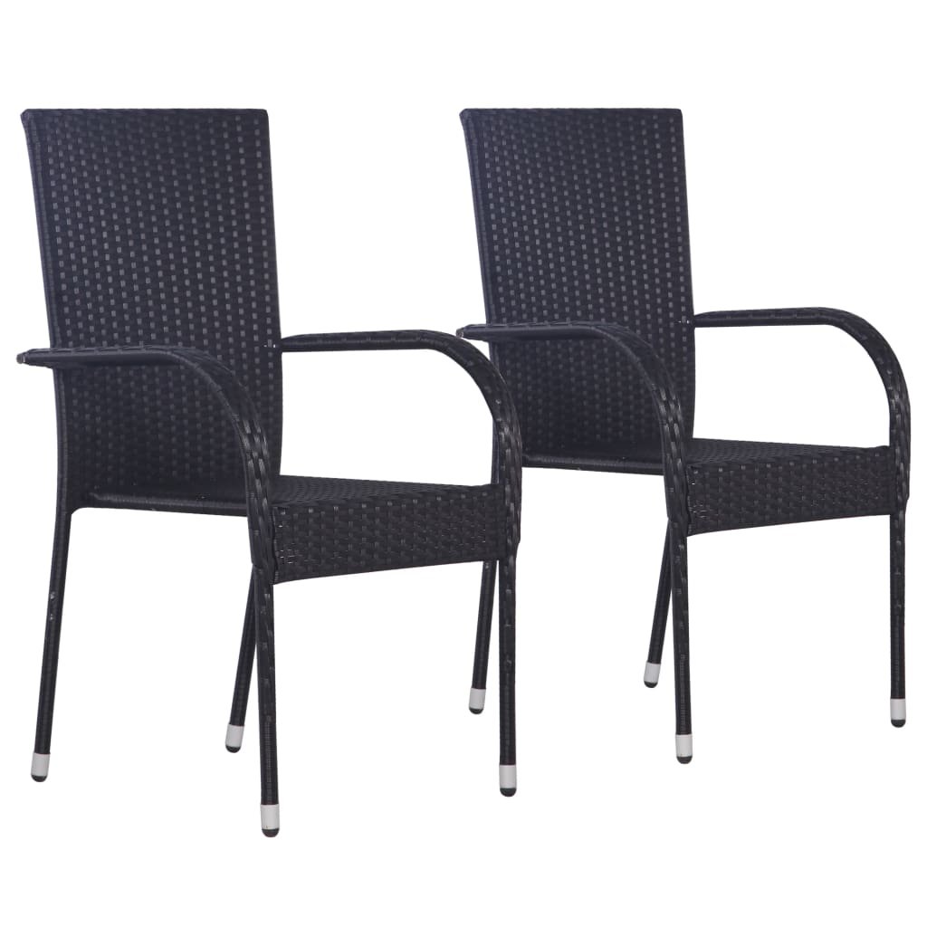 vidaXL Krzesła ogrodowe, sztaplowane, 2 szt., polirattan, czarne