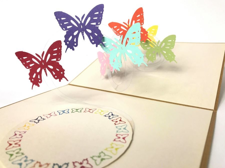 GrandGift Karnet na każdą okazję 3D, Kolorowe latające motyle