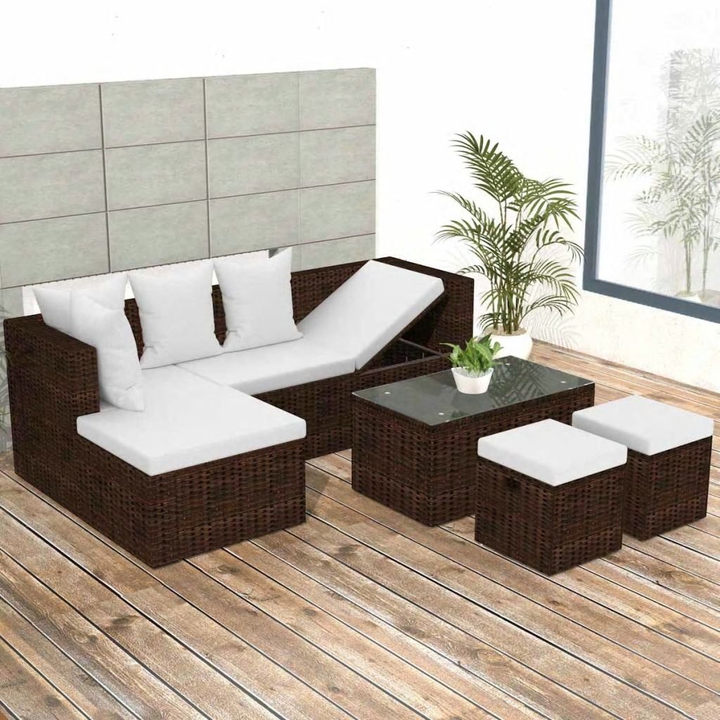 vidaXL 4 częściowy zestaw wypoczynkowy do ogrodu poduszki rattan PE brąz 42585 42585